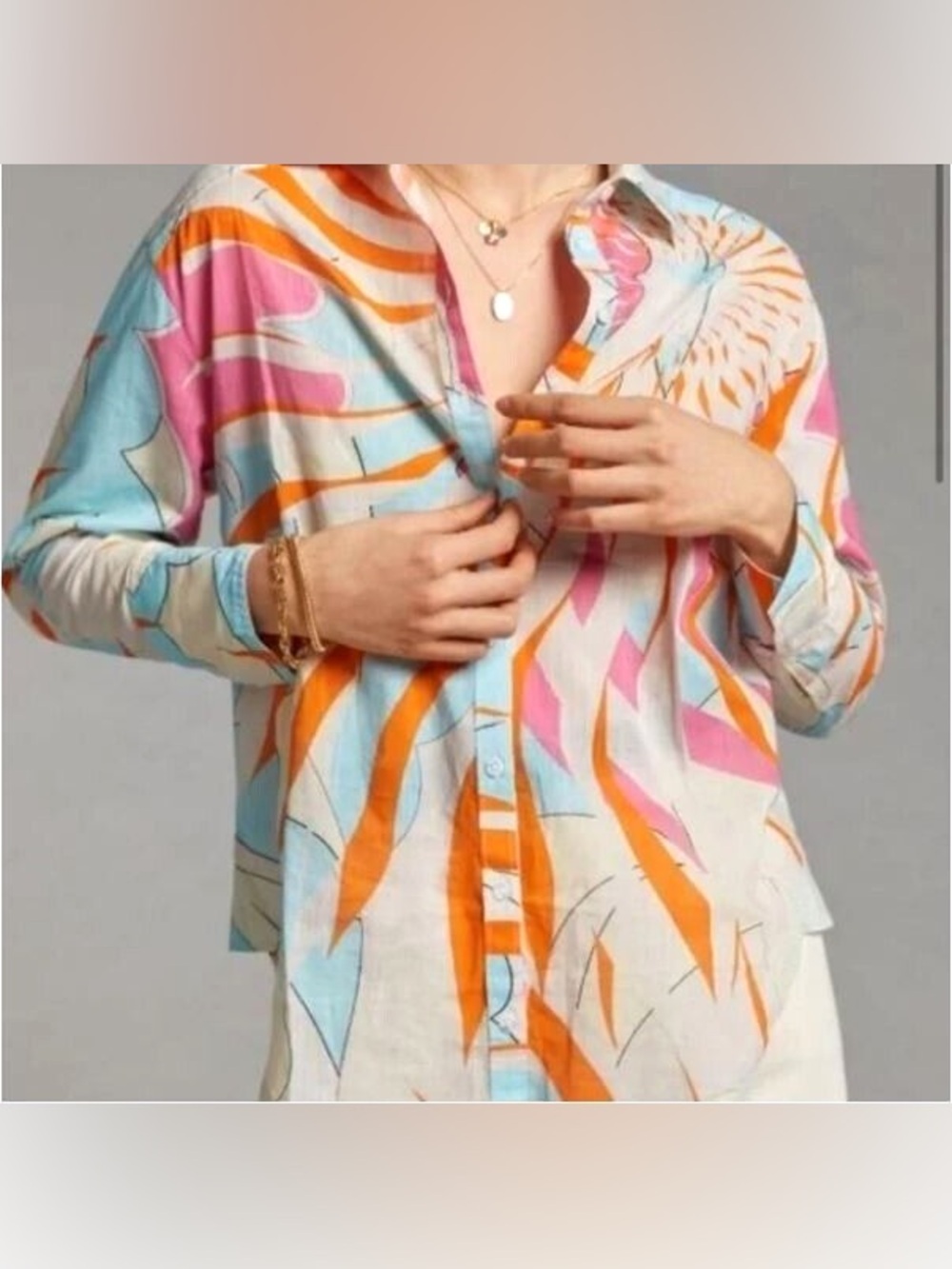 Anthropologie Maeve Floral Burst Button Down Shirt Tunic